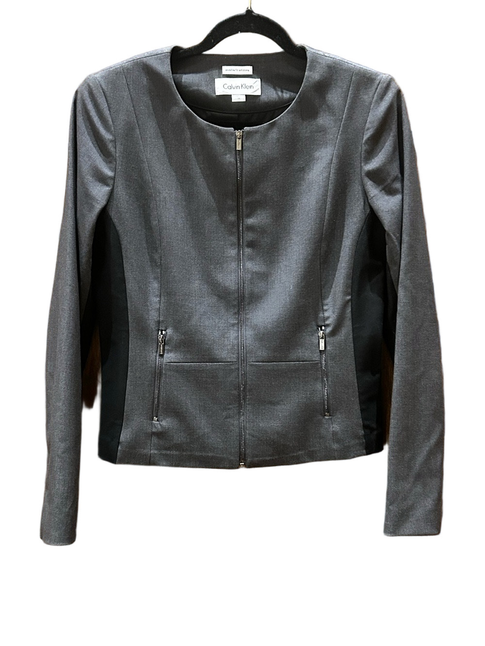 Calvin Klein Women's 2 Tone Dark Gray & Black Zip-Front Blazer, Size 10